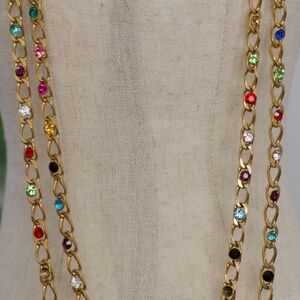 Early 90's Vintage Double Strand Multi-Color Rhinestones Necklace